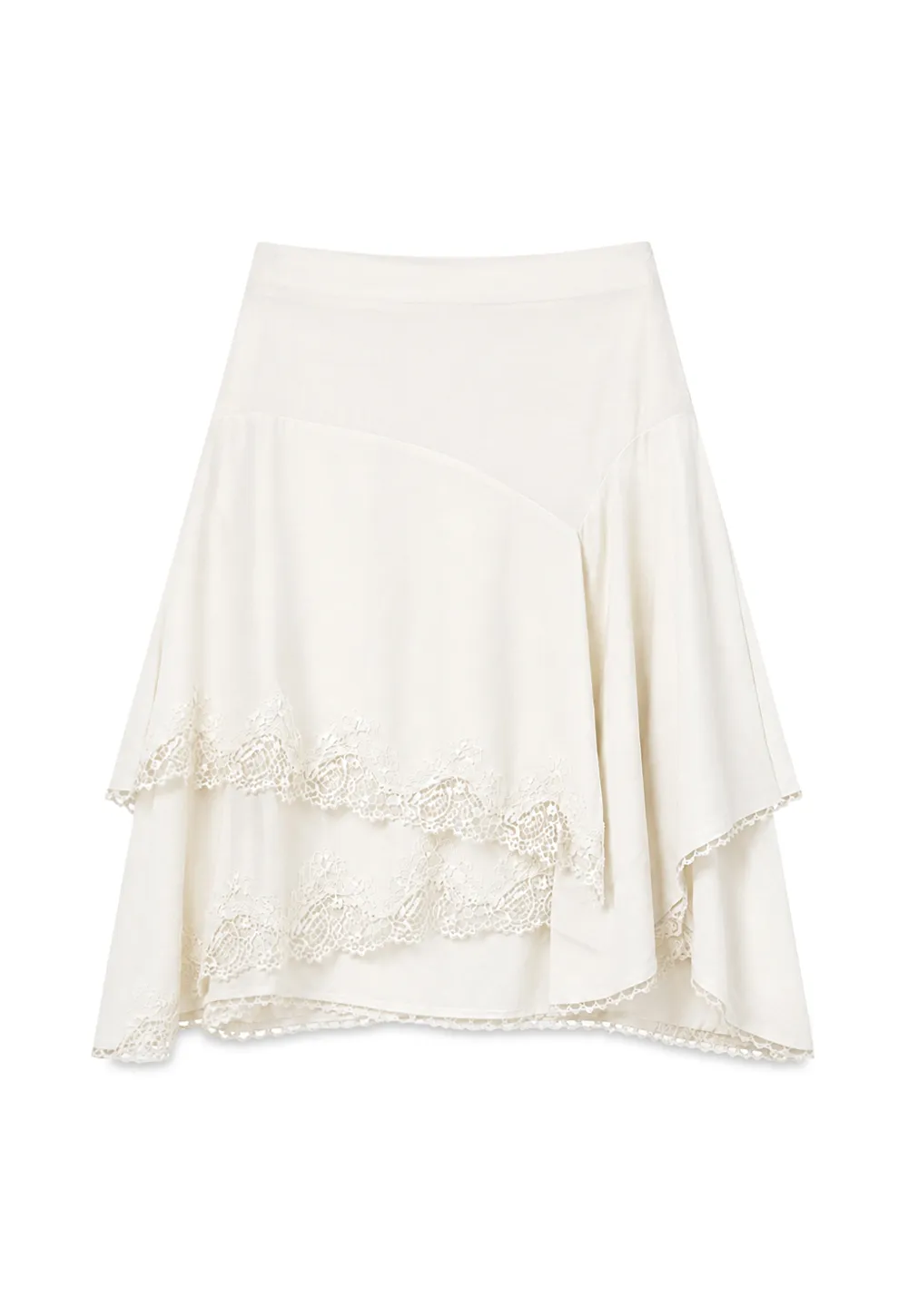 Lace Trim Flared Midi Skirt