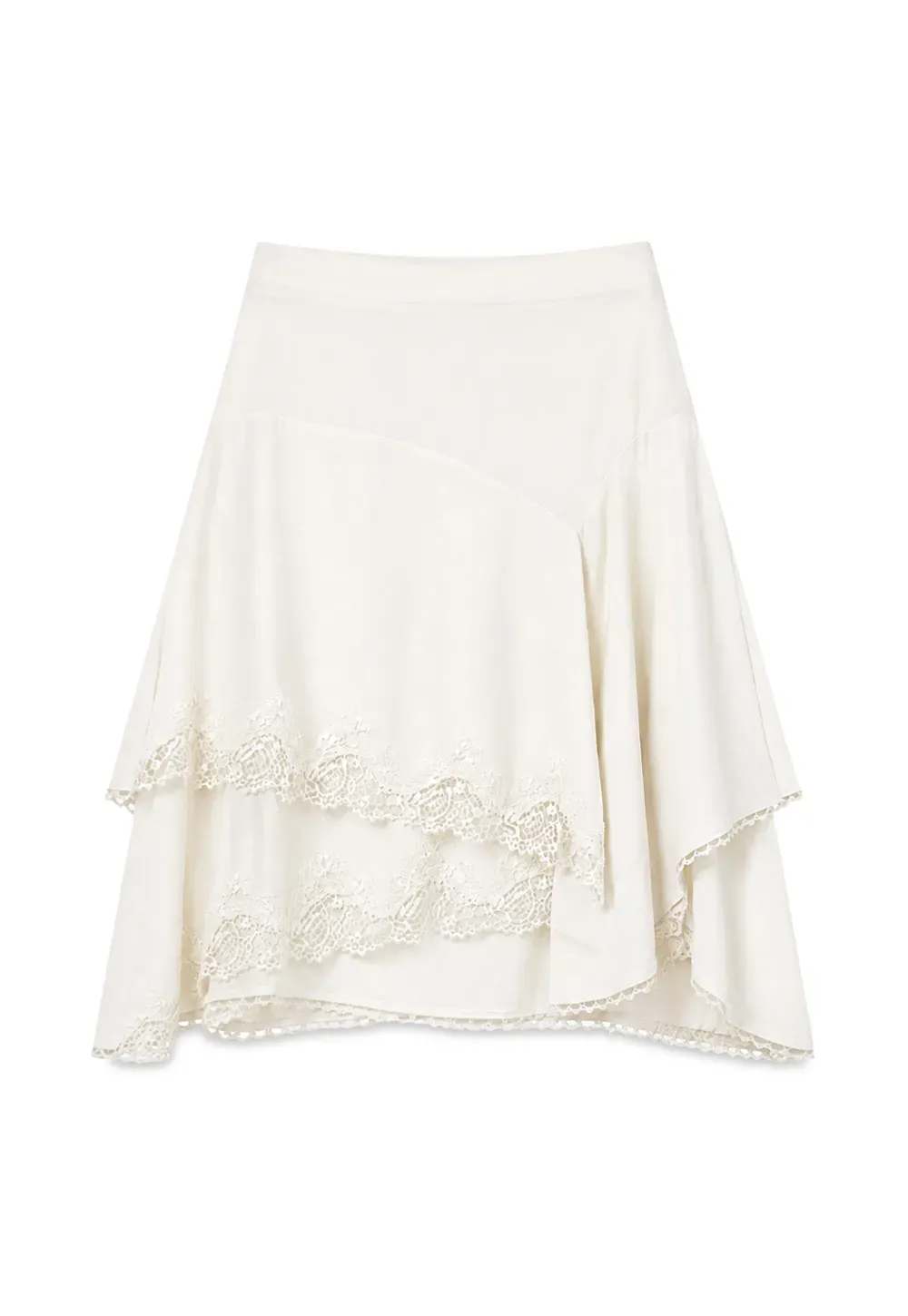Lace Trim Flared Midi Skirt