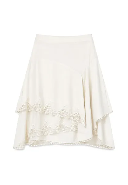 Lace Trim Flared Midi Skirt