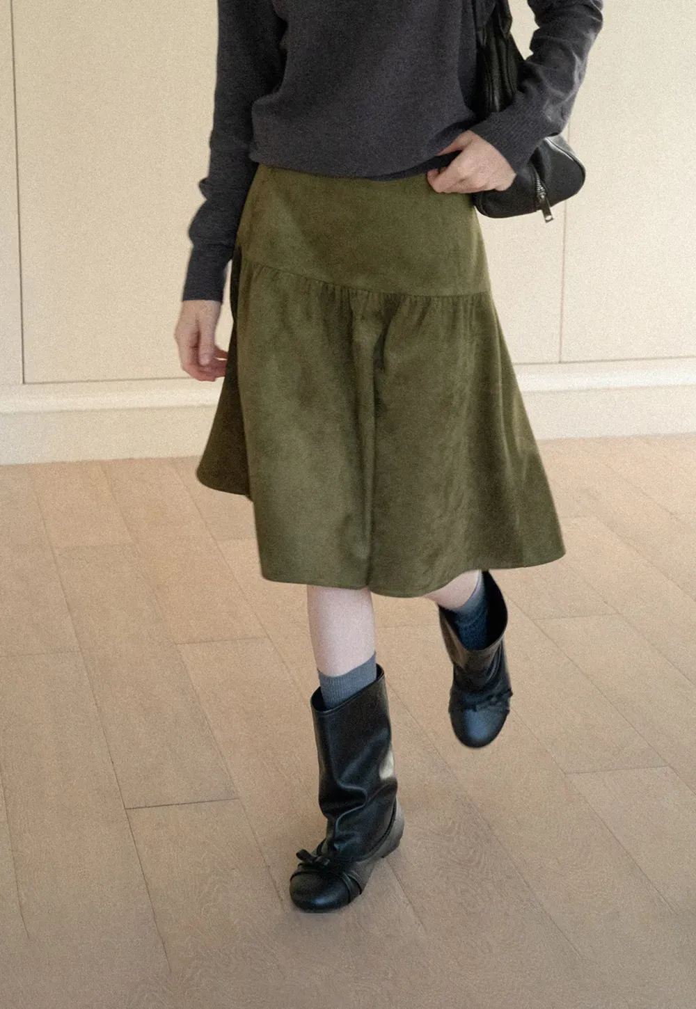 Tiered Suede Midi Skirt