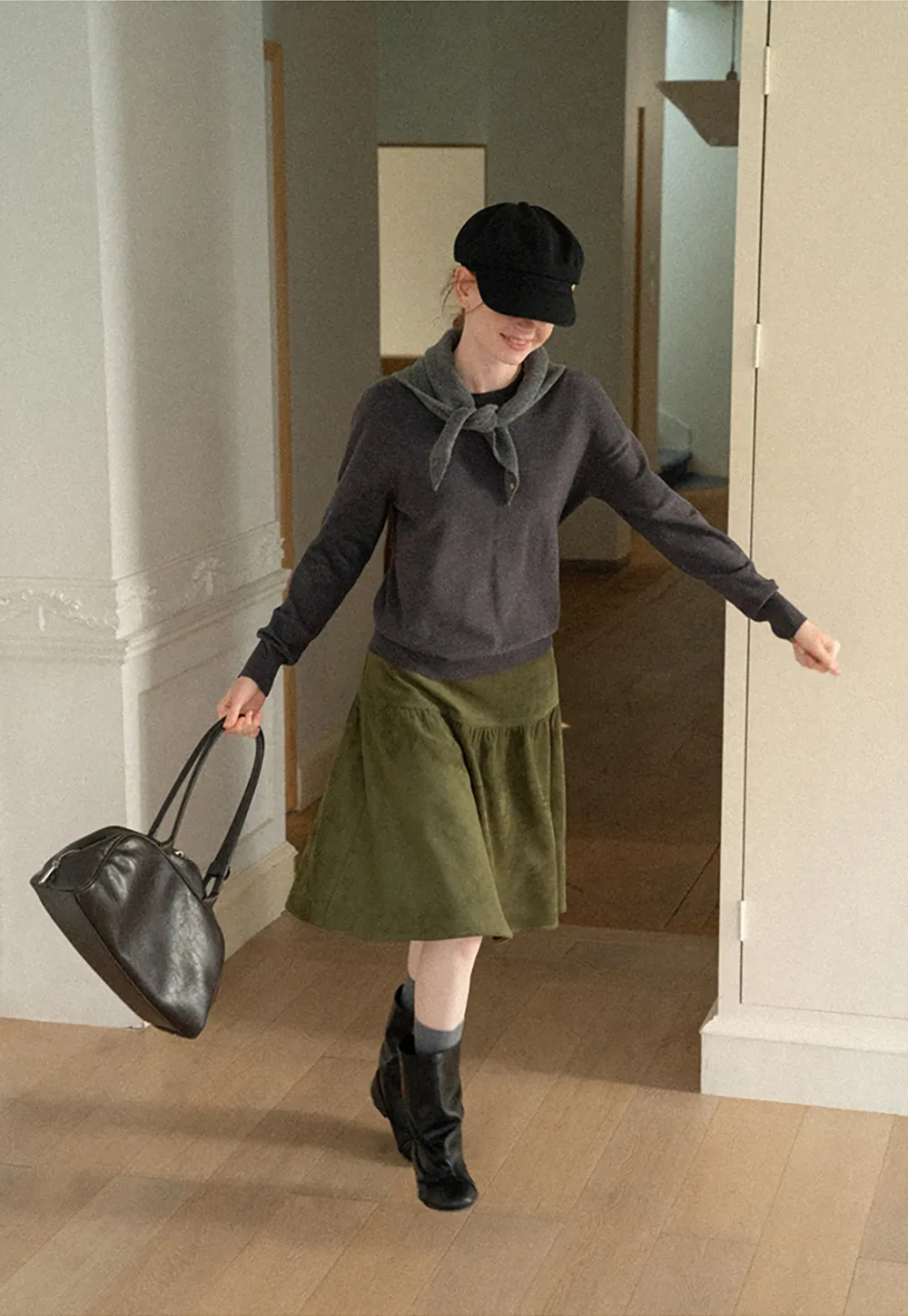 Tiered Suede Midi Skirt