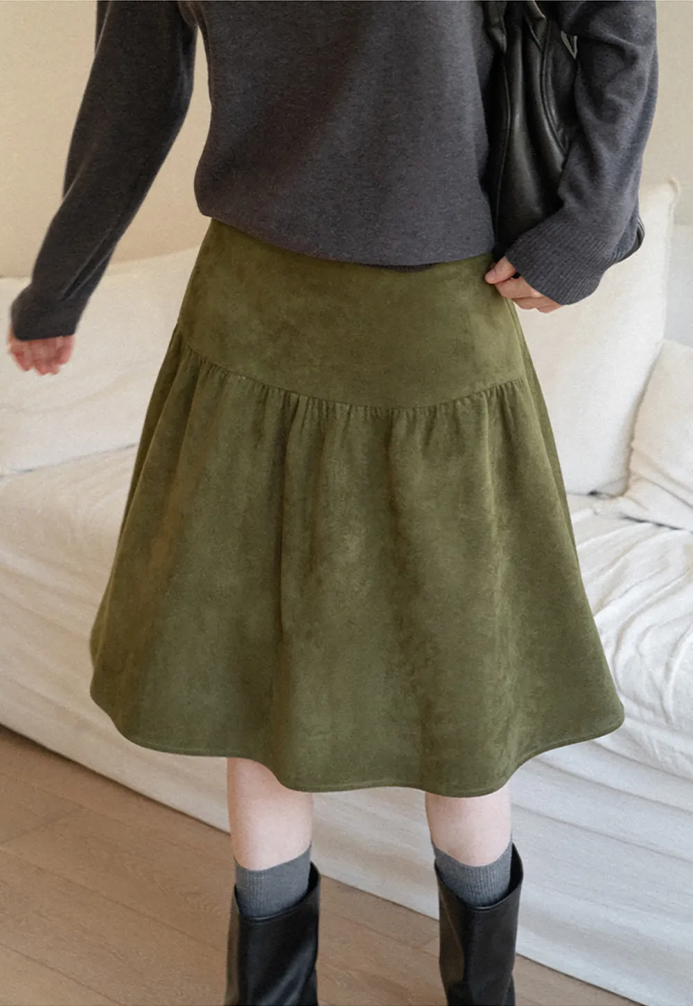 Tiered Suede Midi Skirt