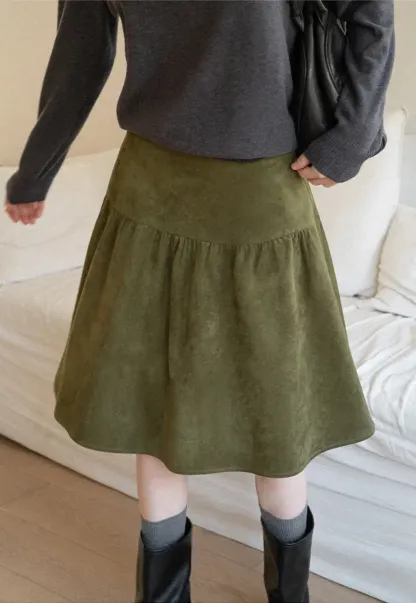 Tiered Suede Midi Skirt