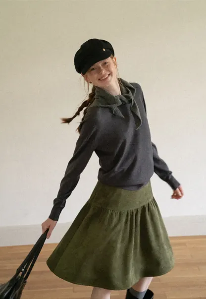 Tiered Suede Midi Skirt