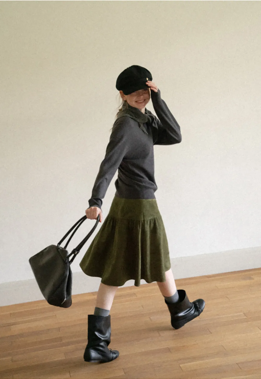 Tiered Suede Midi Skirt