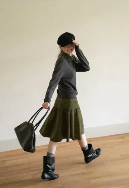 Tiered Suede Midi Skirt