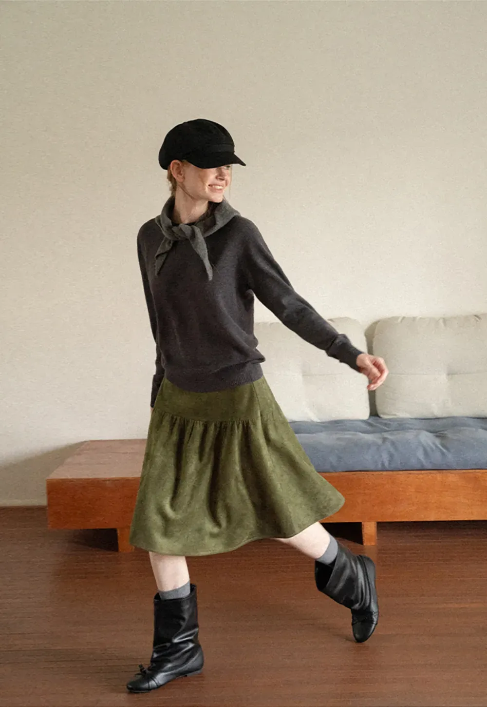 Tiered Suede Midi Skirt