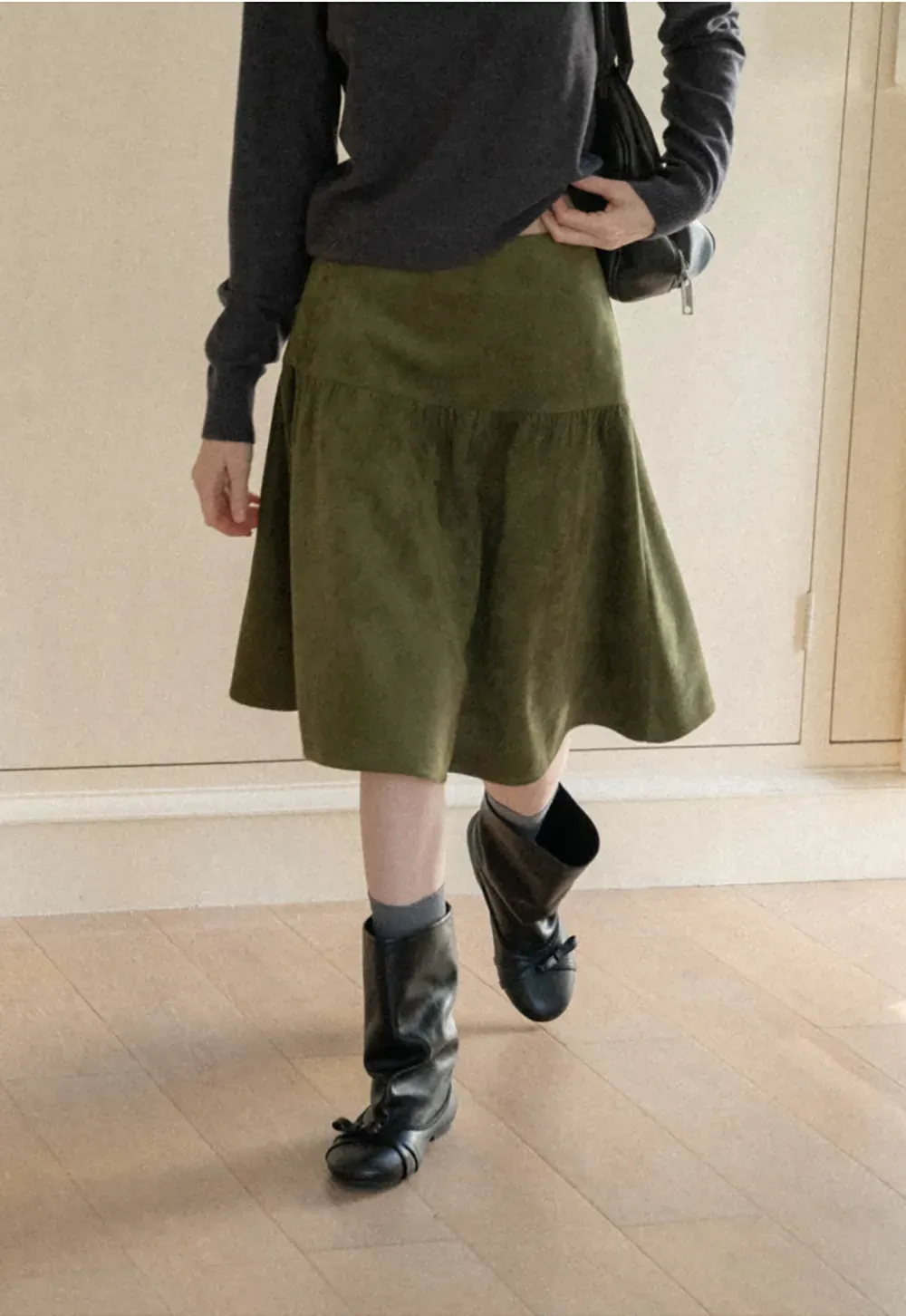 Tiered Suede Midi Skirt