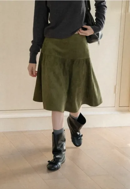 Tiered Suede Midi Skirt