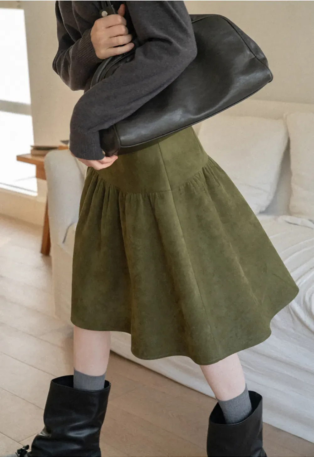 Tiered Suede Midi Skirt