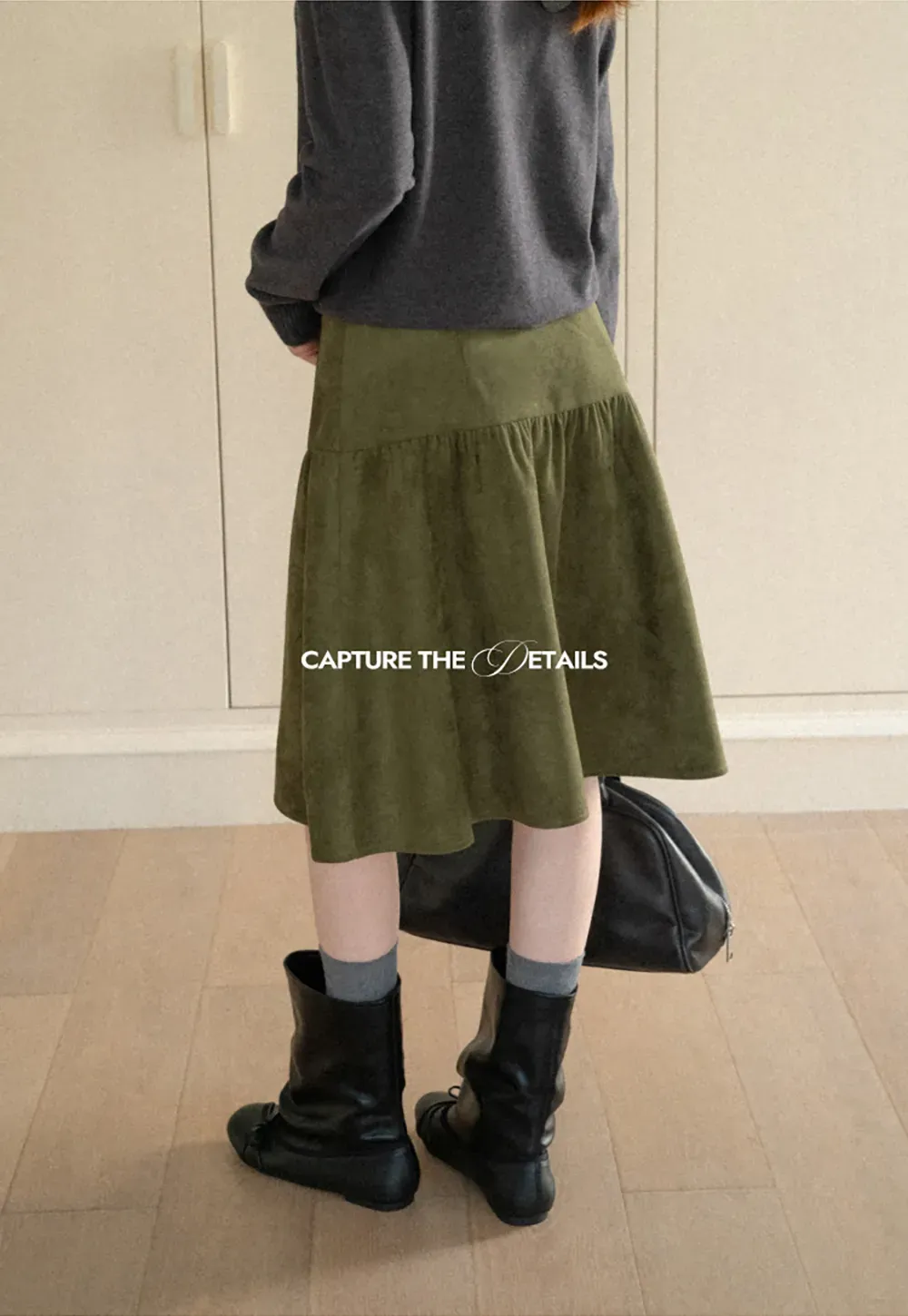 Tiered Suede Midi Skirt