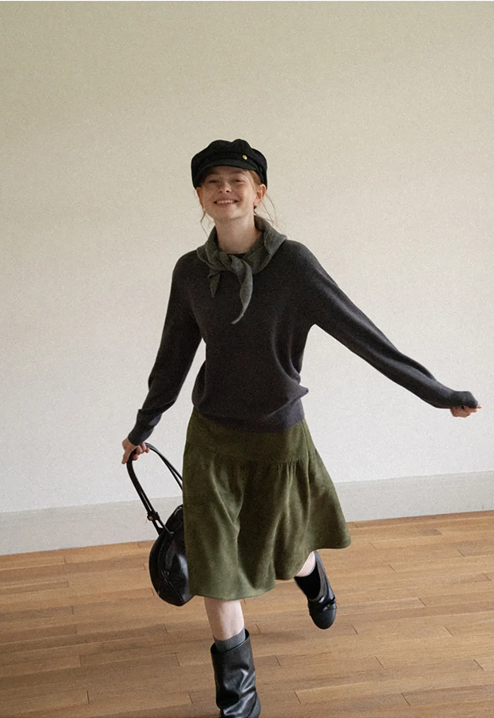 Tiered Suede Midi Skirt