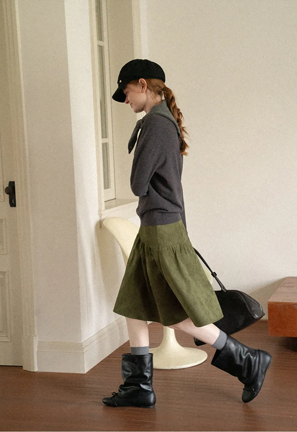 Tiered Suede Midi Skirt