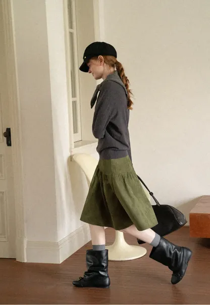 Tiered Suede Midi Skirt