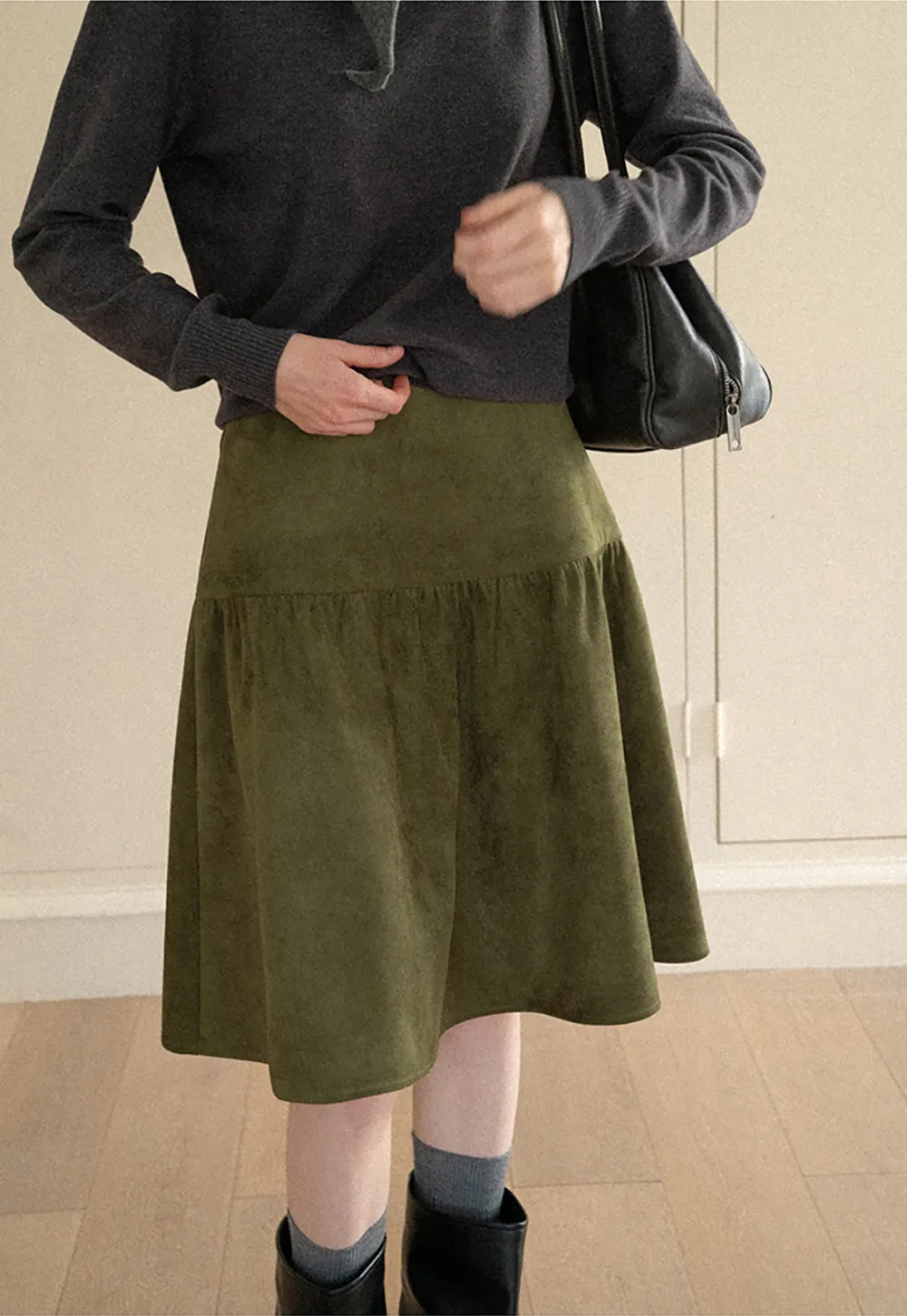 Tiered Suede Midi Skirt