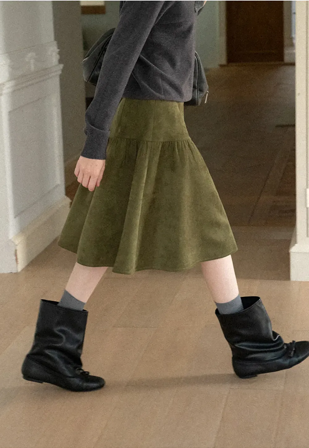 Tiered Suede Midi Skirt