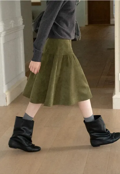 Tiered Suede Midi Skirt