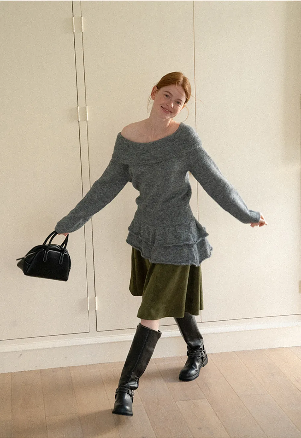 Tiered Suede Midi Skirt