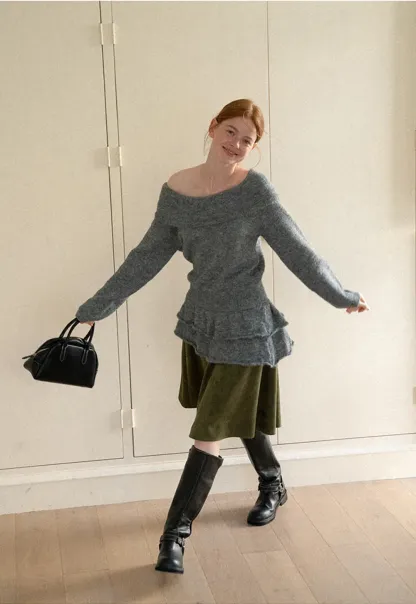 Tiered Suede Midi Skirt