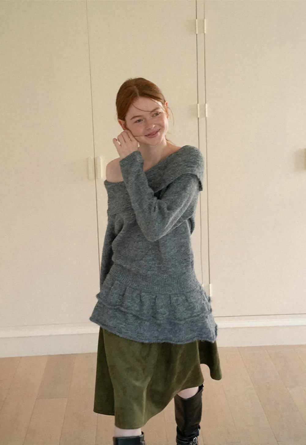 Tiered Suede Midi Skirt