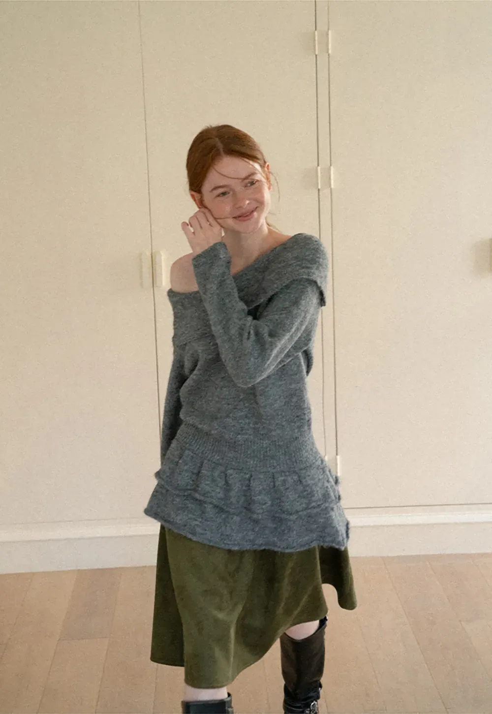 Tiered Suede Midi Skirt
