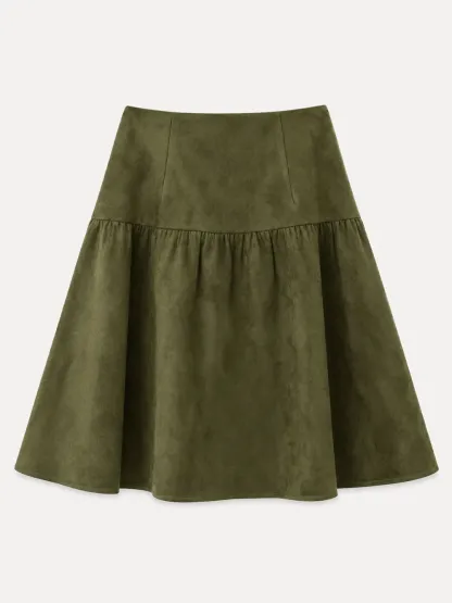 Tiered Suede Midi Skirt