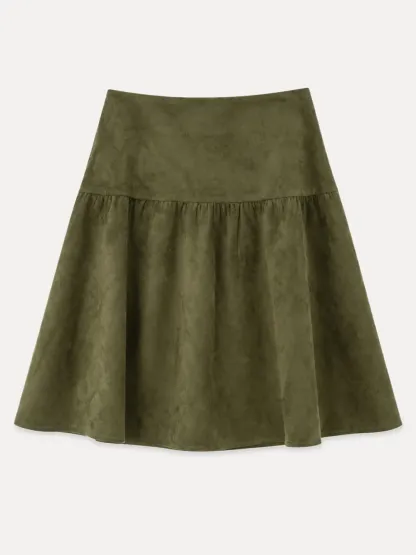 Tiered Suede Midi Skirt