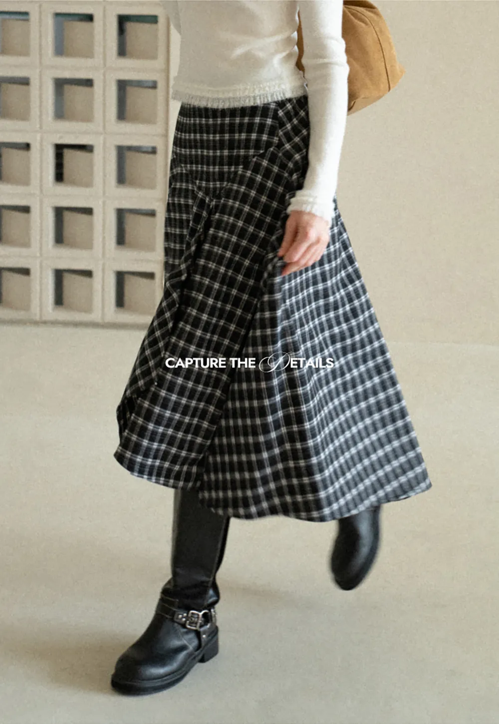 Asymmetrical Hem Plaid Midi Skirt