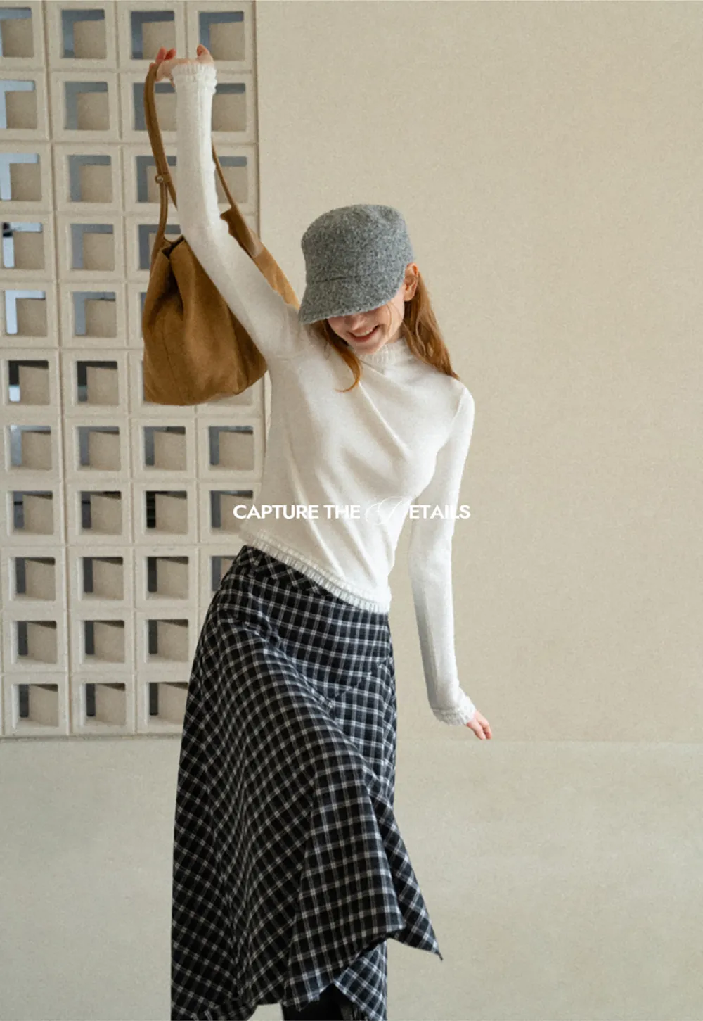 Asymmetrical Hem Plaid Midi Skirt