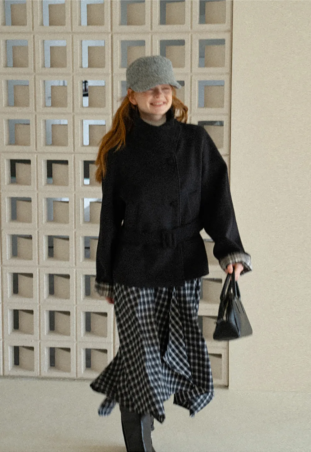 Asymmetrical Hem Plaid Midi Skirt