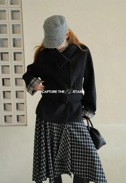 Asymmetrical Hem Plaid Midi Skirt