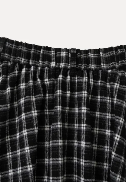 Asymmetrical Hem Plaid Midi Skirt