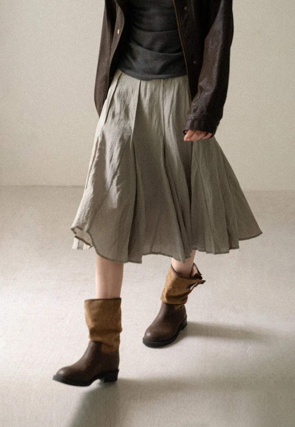 Pleated A-Line Midi Skirt