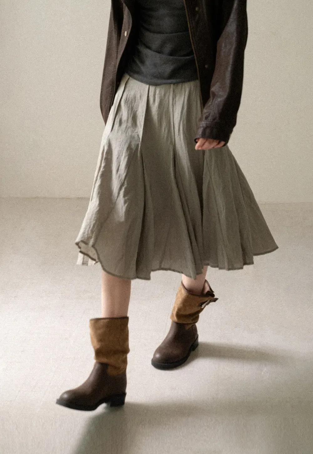 Pleated A-Line Midi Skirt