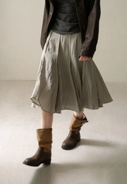 Pleated A-Line Midi Skirt