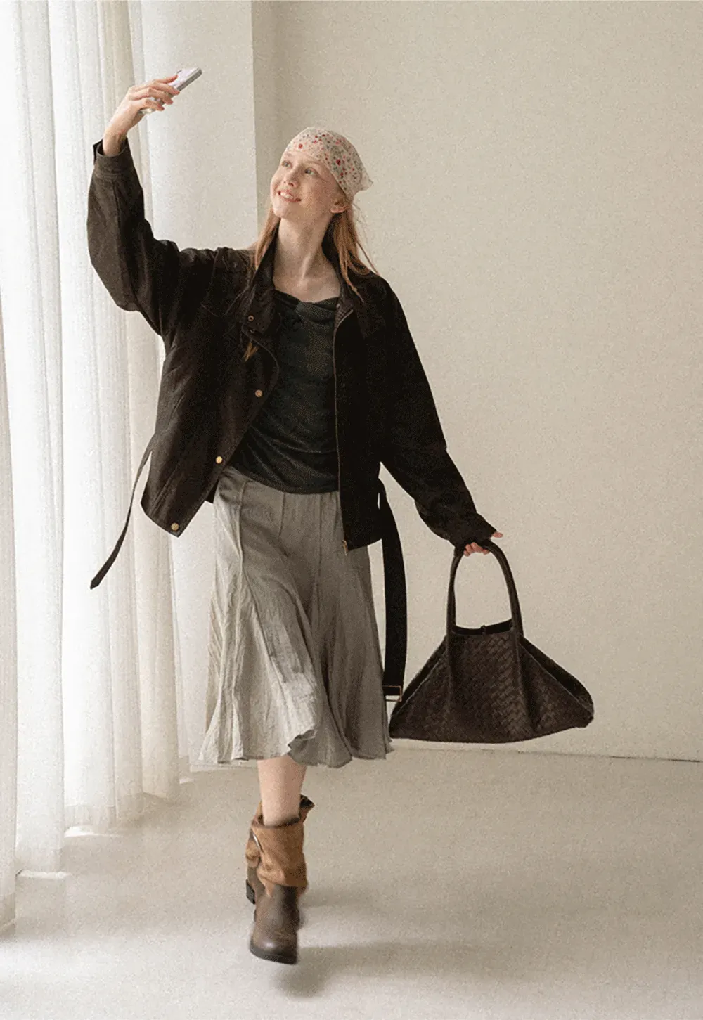 Pleated A-Line Midi Skirt