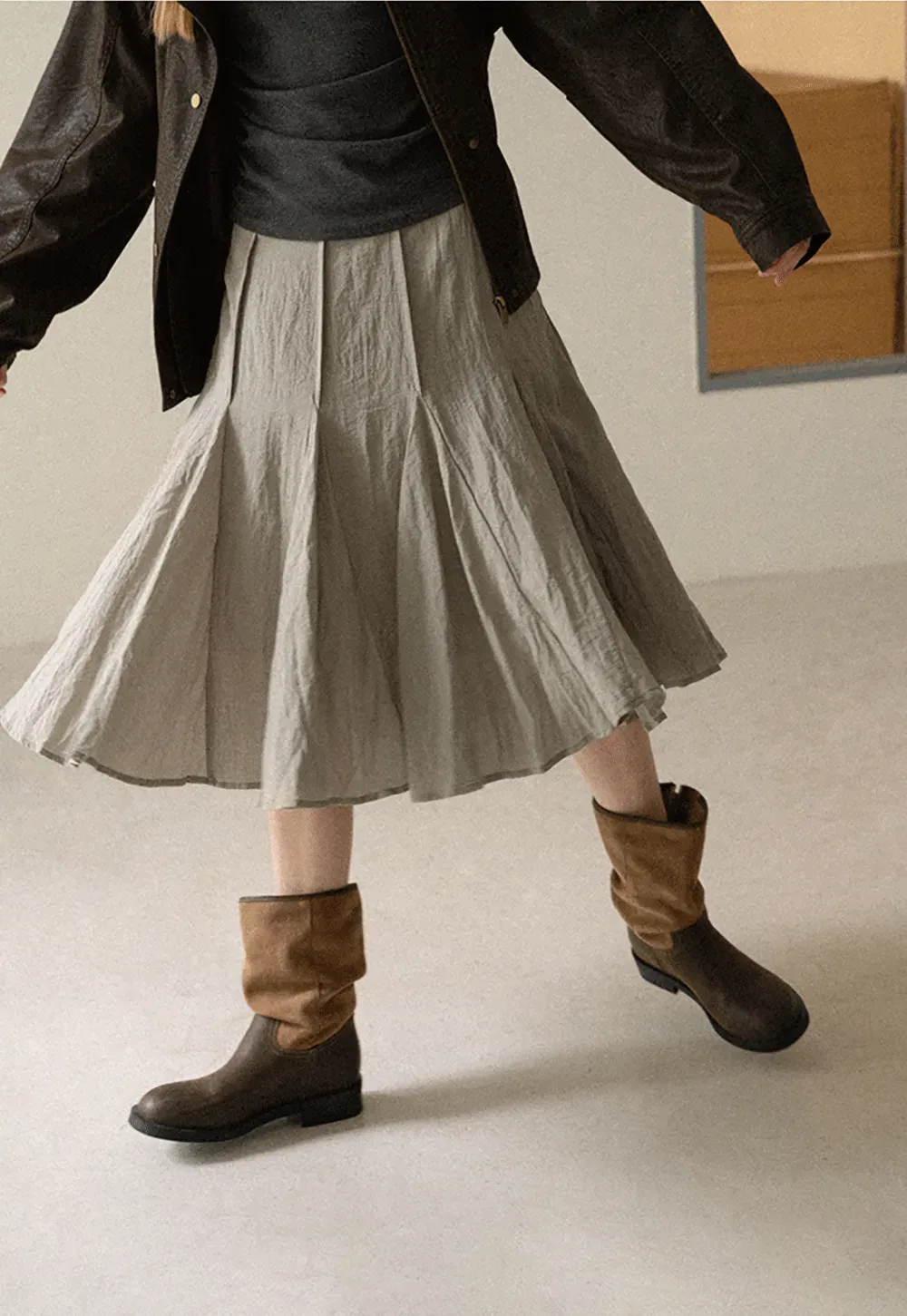 Pleated A-Line Midi Skirt