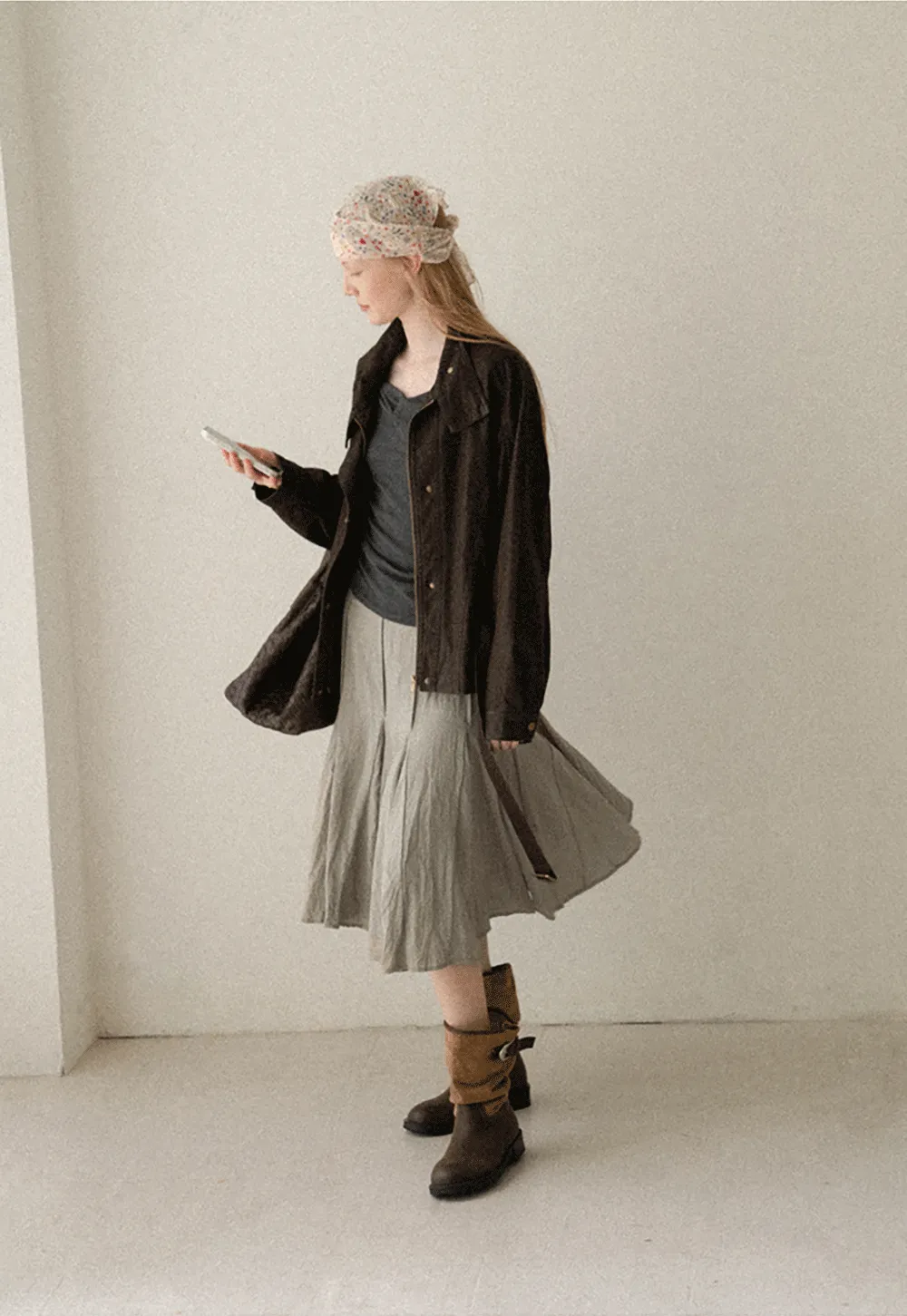 Pleated A-Line Midi Skirt