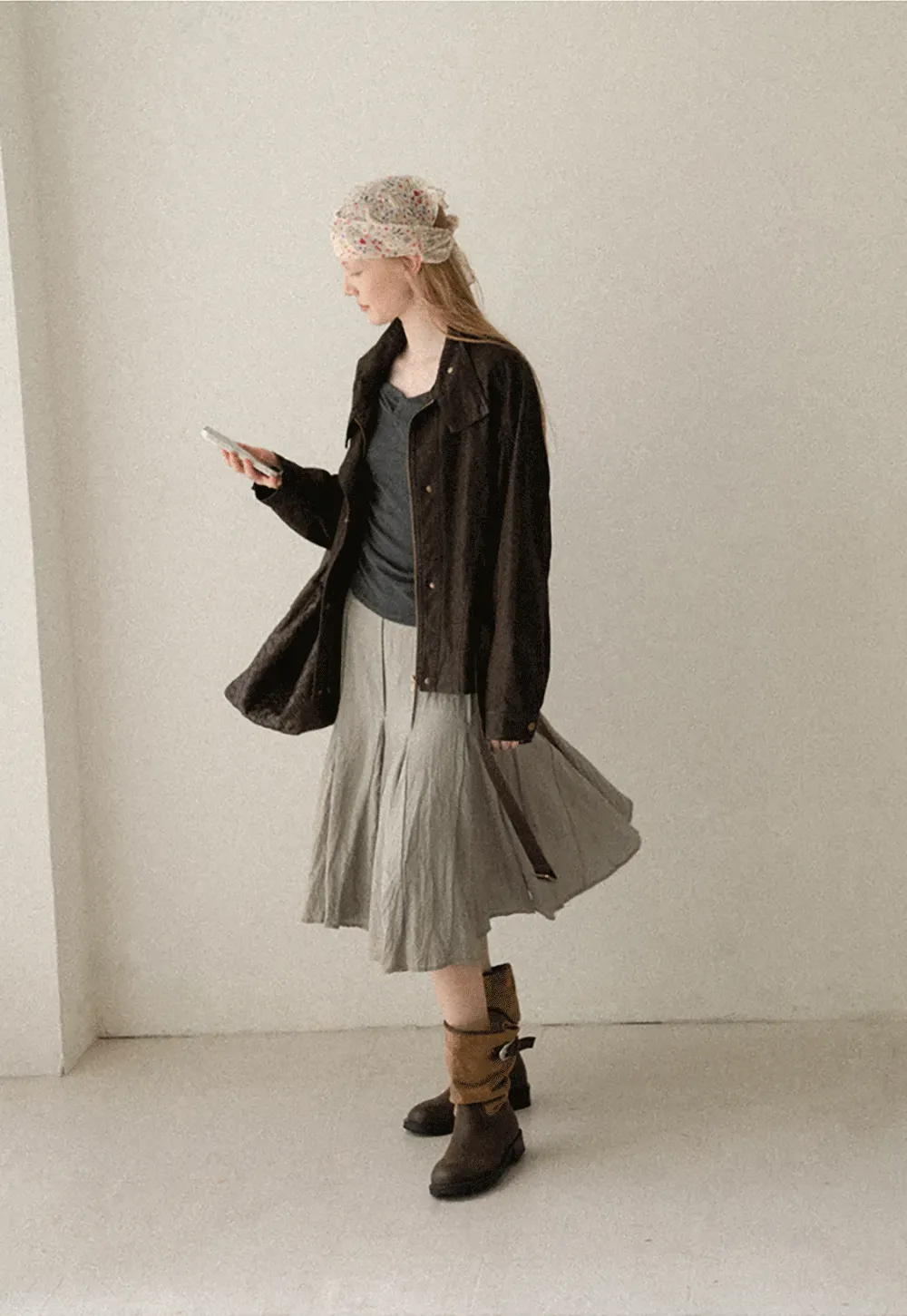 Pleated A-Line Midi Skirt
