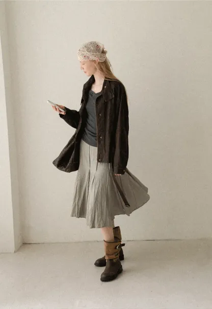 Pleated A-Line Midi Skirt
