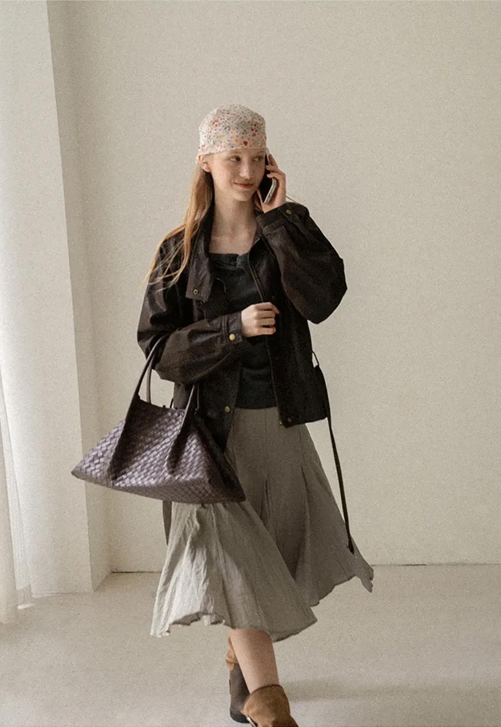 Pleated A-Line Midi Skirt