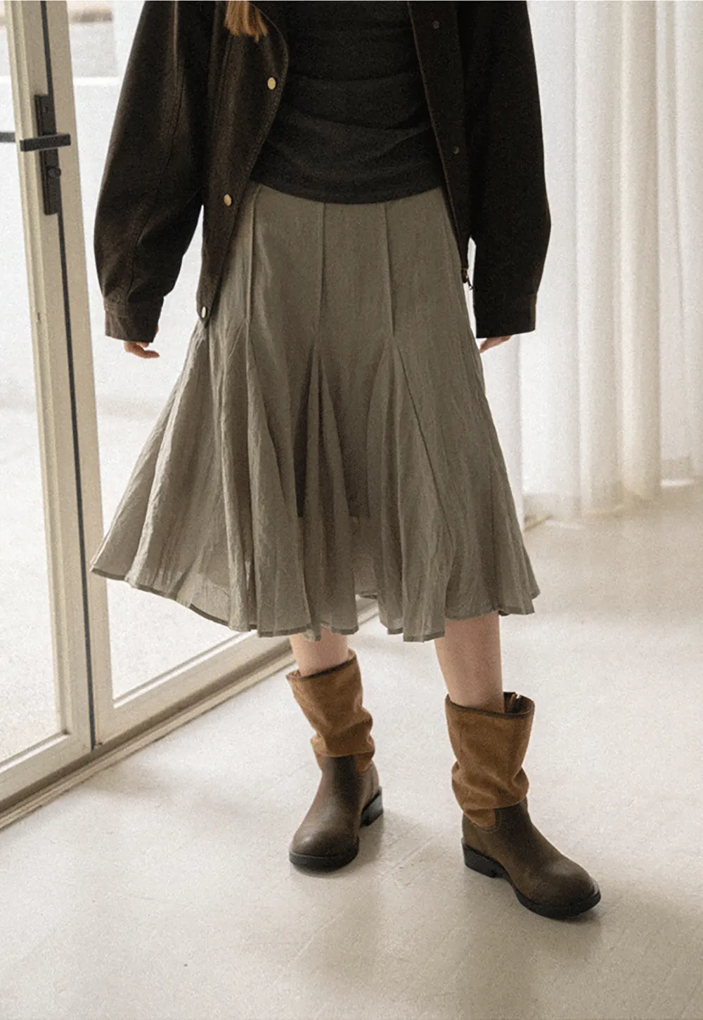 Pleated A-Line Midi Skirt