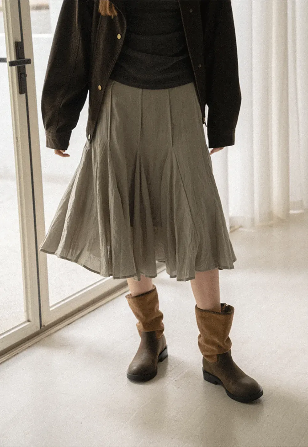 Pleated A-Line Midi Skirt