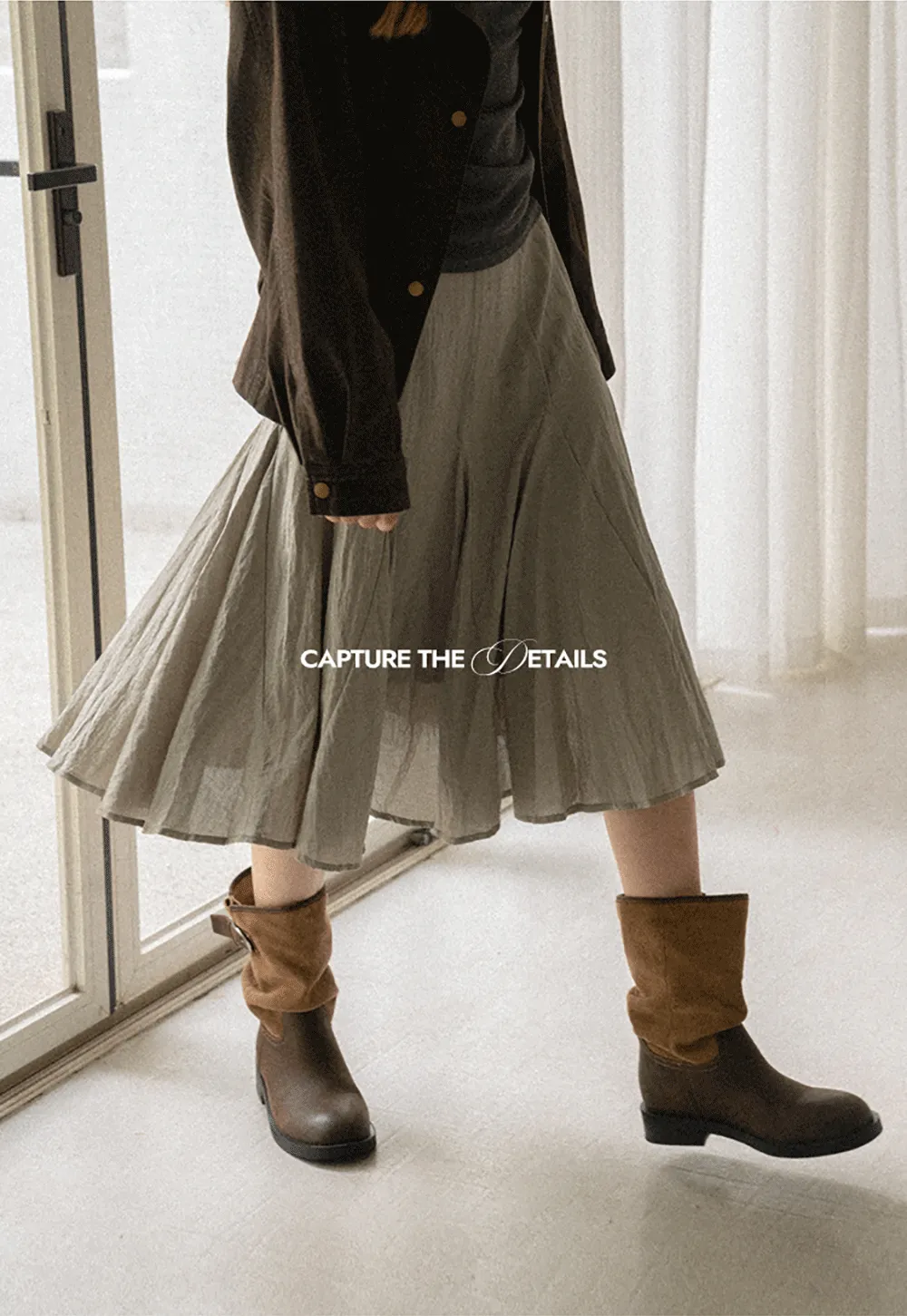 Pleated A-Line Midi Skirt