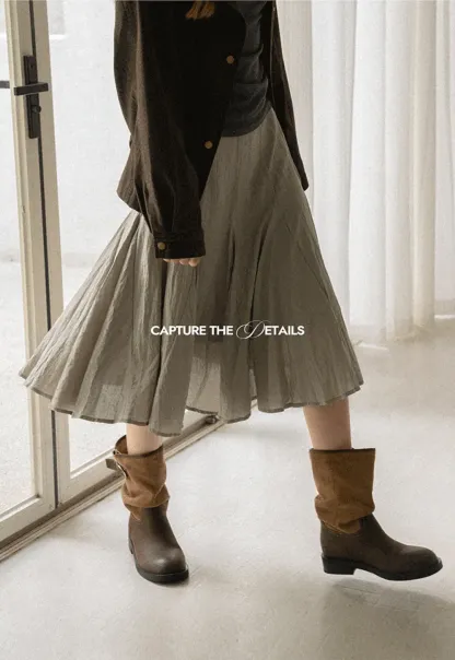 Pleated A-Line Midi Skirt