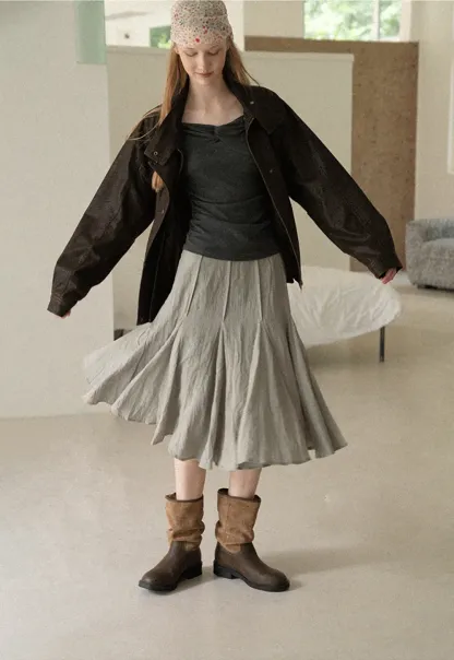 Pleated A-Line Midi Skirt