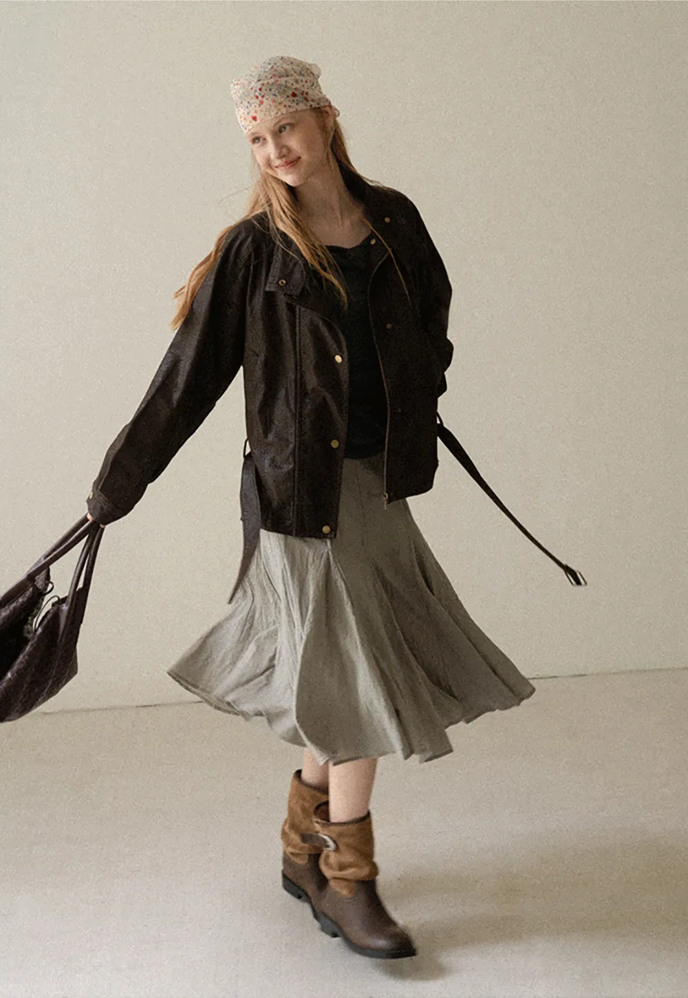 Pleated A-Line Midi Skirt