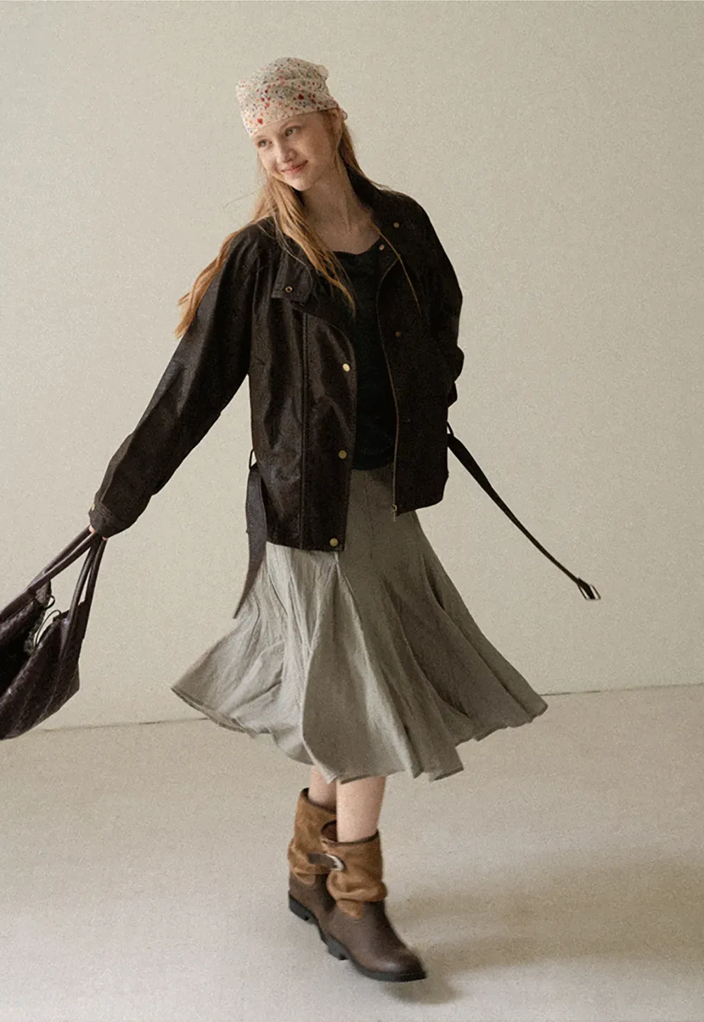 Pleated A-Line Midi Skirt