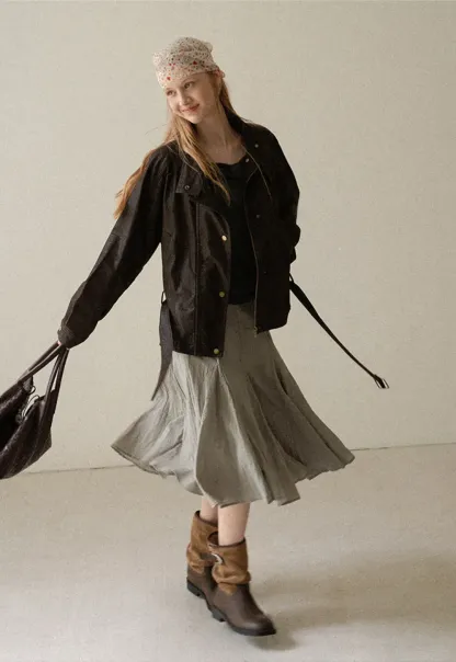 Pleated A-Line Midi Skirt