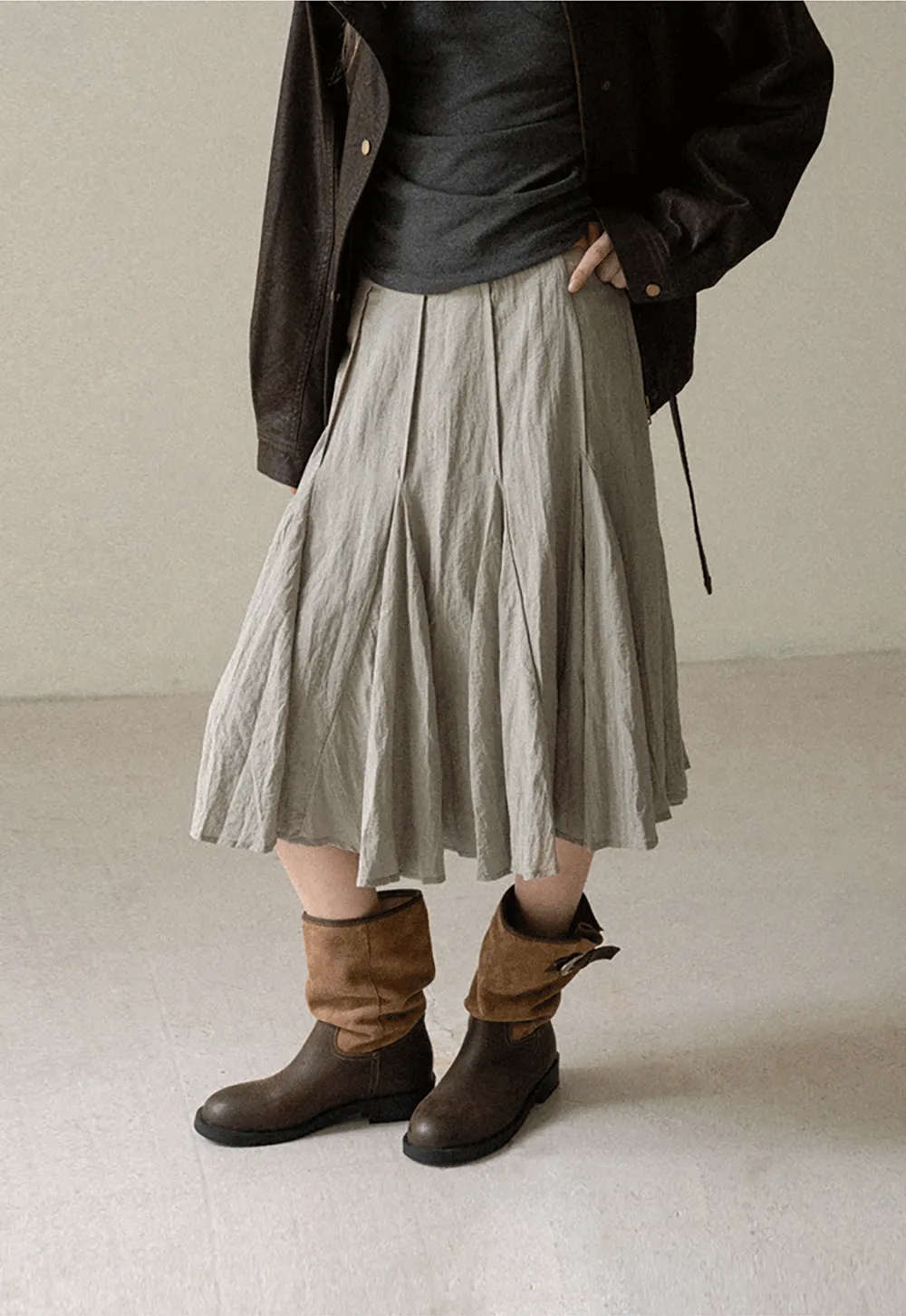 Pleated A-Line Midi Skirt